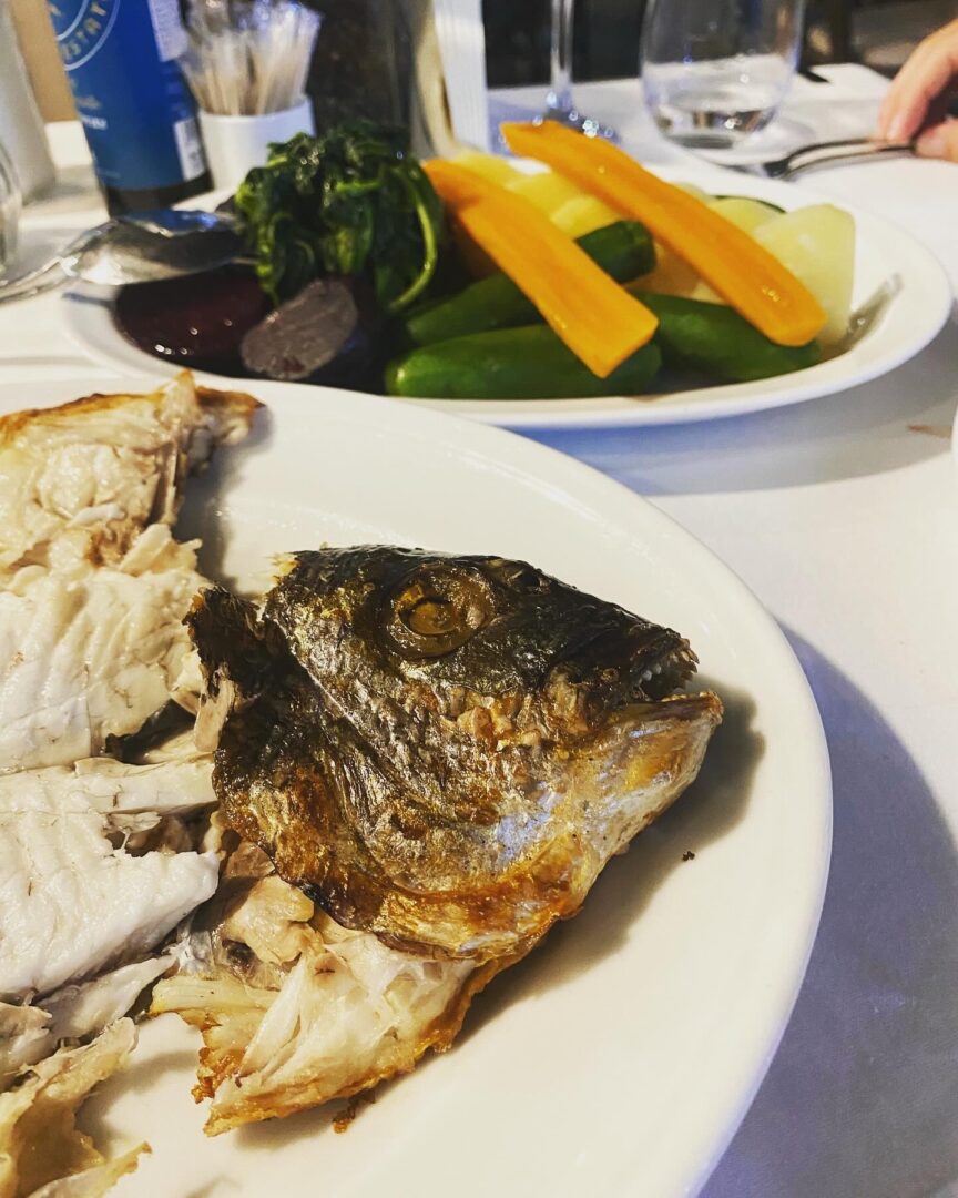 Grilled fish with vegetable medley