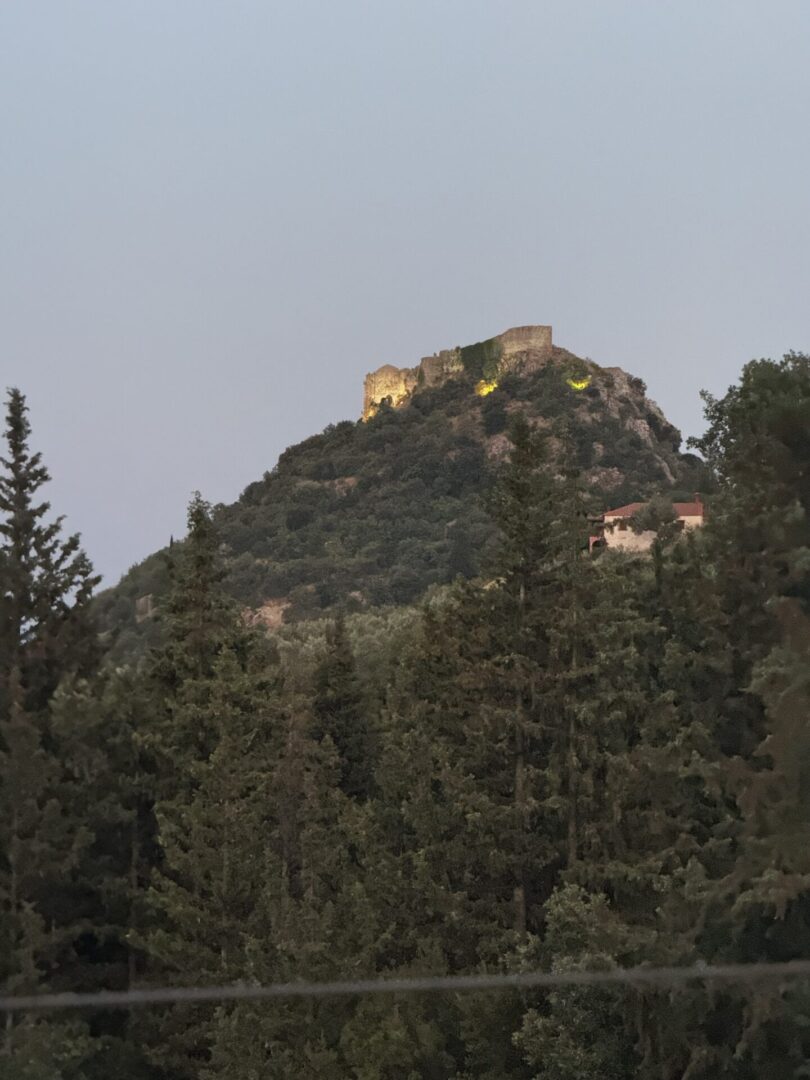 Hilltop castle at dusk