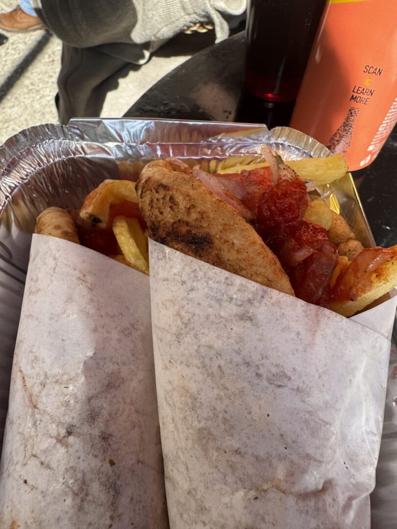 Street food with fries and wraps